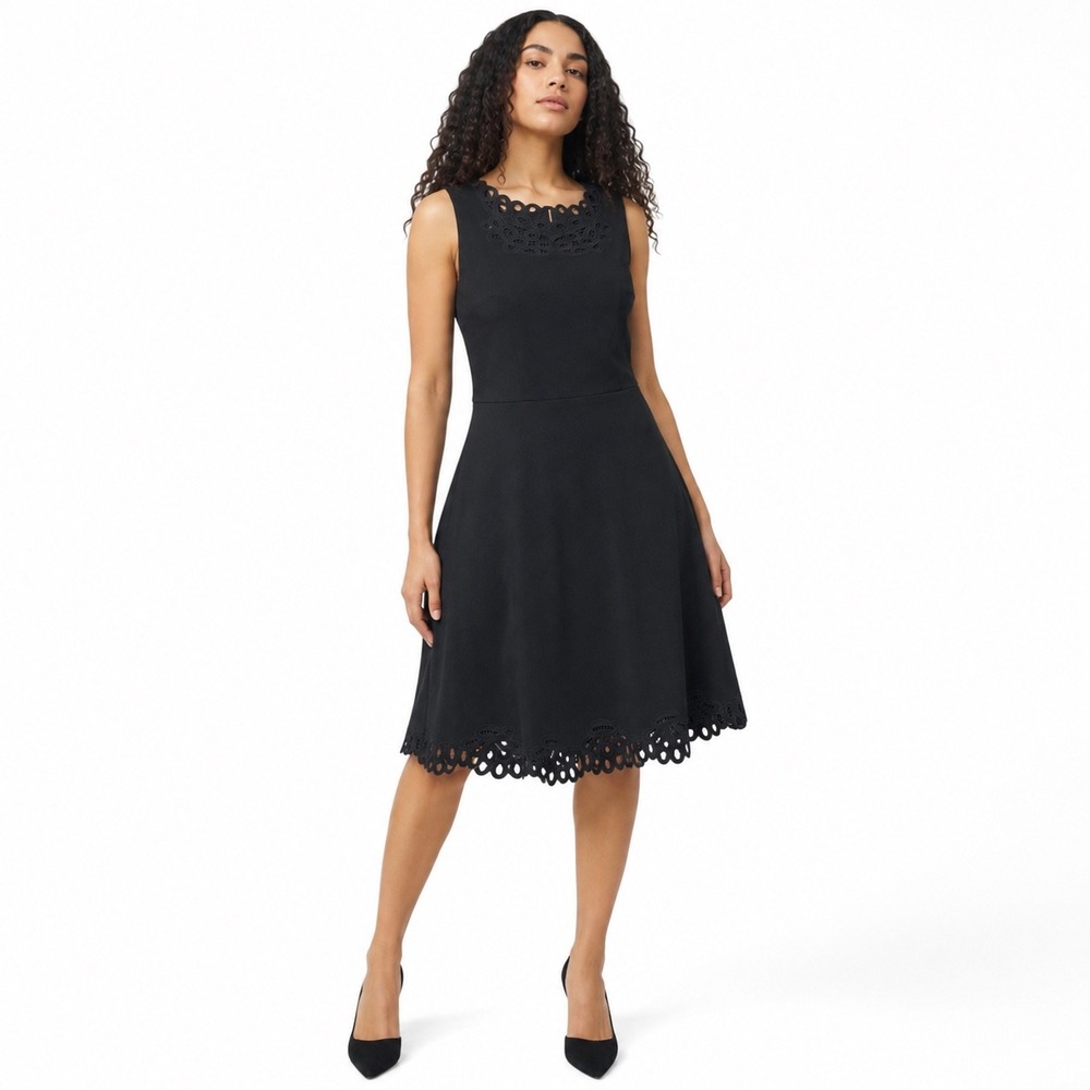 Talbots Women Fit & Flare Dress Black 8 Embroidered Eyelet Office Quiet Luxury